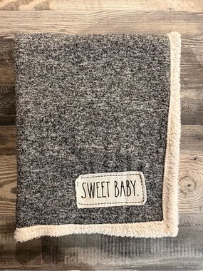 Rae Dunn Gray and Cream 'Sweet Baby' Sherpa Blanket